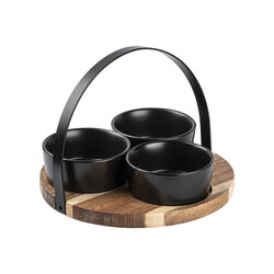 akasya ağacı standlı 4lü siyah stoneware kase 22cm - Tantitoni