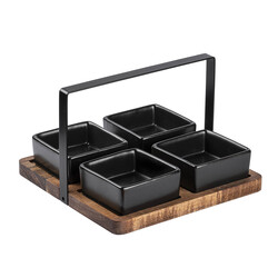 METAL TUTAMAÇLI KARE AKASYA AĞACI STANDLI 4LÜ SİYAH STONEWARE KASE TKİ 20X20CM - Tantitoni