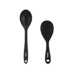 FÜME RENKLİ 2Lİ SİLİKON BÜYÜK KAŞIK VE PİLAV KAŞIĞI SETİ - Tantitoni