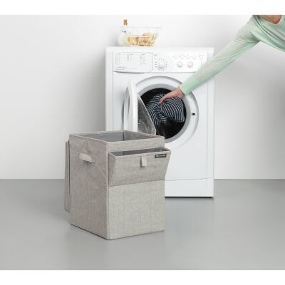 GRİ KUMAŞ ÇİFT FONKSİYON KAPAKLI ÇAMAŞIR SEPETİ 35L - 4
