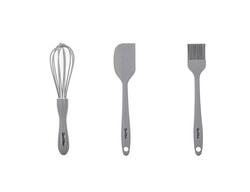 GRİ RENKLİ ORTA BOY 3LÜ SİLİKON SPATULA,FIRÇA VE ÇIRPICI SETİ - TANTİTONİ