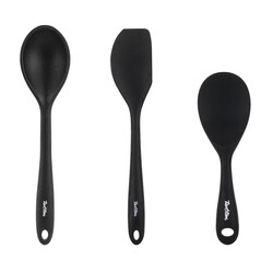 GRİ RENKLİ SİLİKON 3LÜ BÜYÜK KAŞIK, PİLAV KAŞIĞI VE SPATULA SETİ - Tantitoni