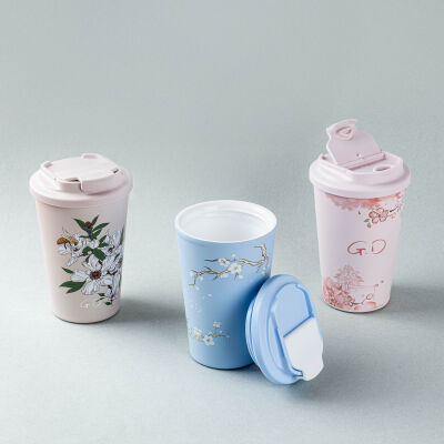 KAKE MAVİ SAKURA DESENLİ PASLANMAZ ÇELİK TERMOS BARDAK 380ML - 4