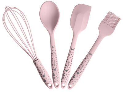 KALP DESENLİ SİLİKON PEMBE 4LÜ BÜYÜK HAZIRLIK SETİ - 1