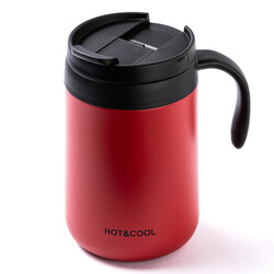 KIRMIZI PASLANMAZ ÇELİK TUTACAKLI TERMOS BARDAK 500ML - Tantitoni