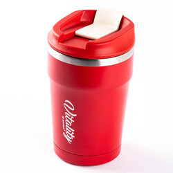 KIRMIZI YAZILI ÇİFT KATMANLI PASLANMAZ ÇELİK TERMOS BARDAK 350ML - Tantitoni
