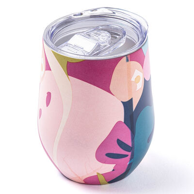 KOYU PEMBE DESENLİ PASLANMAZ ÇELİK TERMOS BARDAK 350ML - 1