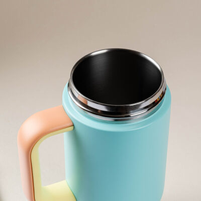 MAVİ PASLANMAZ ÇELİK PİPETLİ MİNİ TERMOS BARDAK 550ML - 3