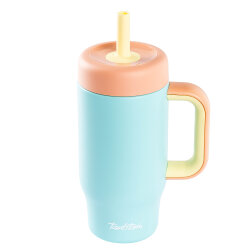 MAVİ PASLANMAZ ÇELİK PİPETLİ MİNİ TERMOS BARDAK 550ML - 1