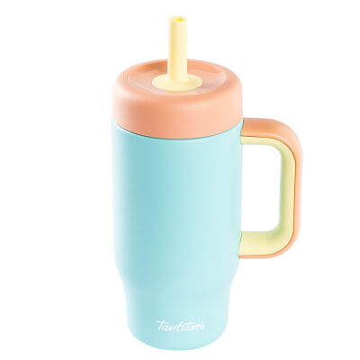 MAVİ PASLANMAZ ÇELİK PİPETLİ MİNİ TERMOS BARDAK 550ML - 1