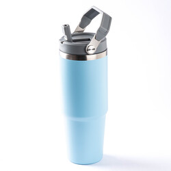 MAVİ PASLANMAZ ÇELİK TUTACAKLI TERMOS BARDAK 890ML - Tantitoni