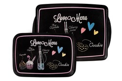 MELAMİN LOVE MENU DESENLİ 2Lİ DİKDÖRTGEN KAYDIRMAZ TEPSİ 34-41CM - Tantitoni