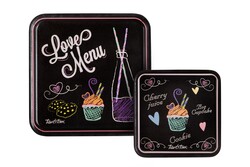 MELAMİN LOVE MENU DESENLİ 2Lİ KARE KAYDIRMAZ TEPSİ 24-33CM - Tantitoni