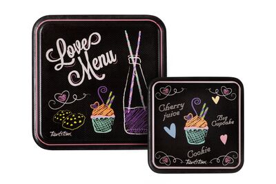 MELAMİN LOVE MENU DESENLİ 2Lİ KARE KAYDIRMAZ TEPSİ 24-33CM