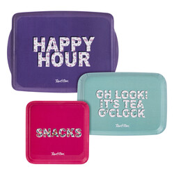 MELAMİN YAZI DESENLİ 3LÜ KAYDIRMAZ TEPSİ 25-36-43CM - Tantitoni