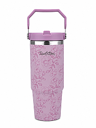 MOR DESENLİ PASLANMAZ ÇELİK TUTMALI PİPETLİ TERMOS BARDAK 900ML - TANTİTONİ