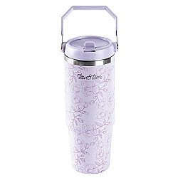 MOR DESENLİ PASLANMAZ ÇELİK TUTMALI PİPETLİ TERMOS BARDAK 900ML - TANTİTONİ