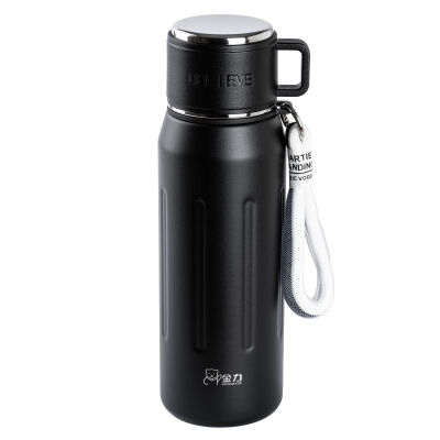 OKADI BARDAK KAPAKLI SİYAH PASLANMAZ ÇELİK TERMOS 750ML - 1