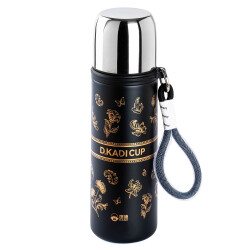 OKADI ÇİÇEK DESENLİ SİYAH PASLANMAZ ÇELİK TERMOS 500ML - TANTİTONİ