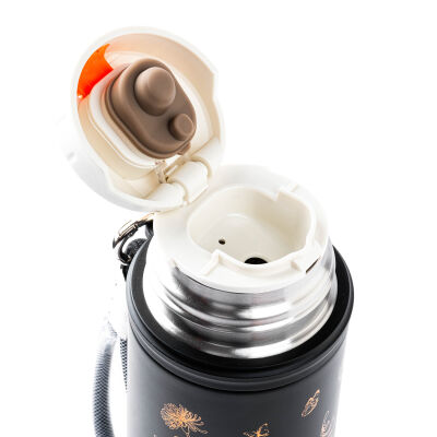 OKADI ÇİÇEK DESENLİ SİYAH PASLANMAZ ÇELİK TERMOS 500ML - 2