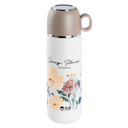 OKADI KAHVERENGİ DESENLİ BARDAKLI PASLANMAZ ÇELİK TERMOS 400ML - TANTİTONİ