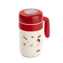 OKADI KIRMIZI DESENLİ TUTACAKLI PASLANMAZ ÇELİK TERMOS 460ML - Tantitoni