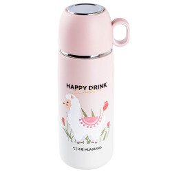 OKADI PEMBE DESENLİ BARDAKLI PASLANMAZ ÇELİK TERMOS 300ML - TANTİTONİ