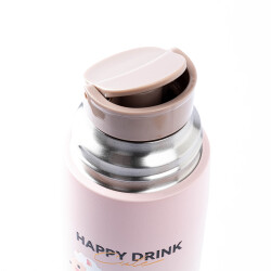 OKADI PEMBE DESENLİ BARDAKLI PASLANMAZ ÇELİK TERMOS 300ML - TANTİTONİ (1)