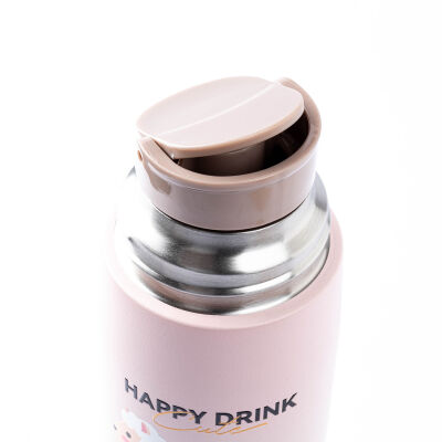 OKADI PEMBE DESENLİ BARDAKLI PASLANMAZ ÇELİK TERMOS 300ML - 2