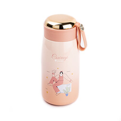 OKADI PEMBE DESENLİ PASLANMAZ ÇELİK TERMOS 320ML - Tantitoni