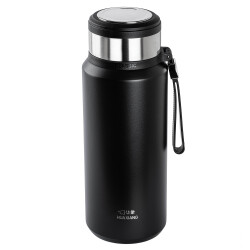 OKADI SÜZGEÇLİ SİYAH PASLANMAZ ÇELİK TERMOS 1.4L - TANTİTONİ