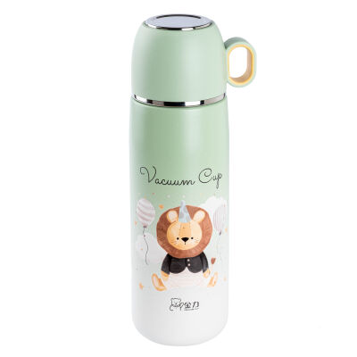 OKADI YEŞİL DESENLİ BARDAKLI PASLANMAZ ÇELİK TERMOS 400ML - 1