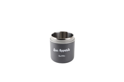 PASLANMAZ ÇELİK YUVARLAK 2 KATLI FÜME-GRİ PLASTİK KAŞIKLI YEMEK TAŞIMA KABI 710ML - 3