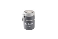 PASLANMAZ ÇELİK YUVARLAK 2 KATLI FÜME-GRİ PLASTİK KAŞIKLI YEMEK TAŞIMA KABI 710ML - 1