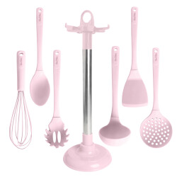 PEMBE 7 PARÇA STANDLI SİLİKON SERVİS SETİ - TANTİTONİ