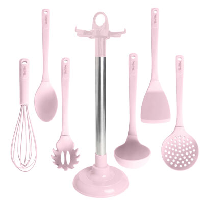 PEMBE 7 PARÇA STANDLI SİLİKON SERVİS SETİ - 1