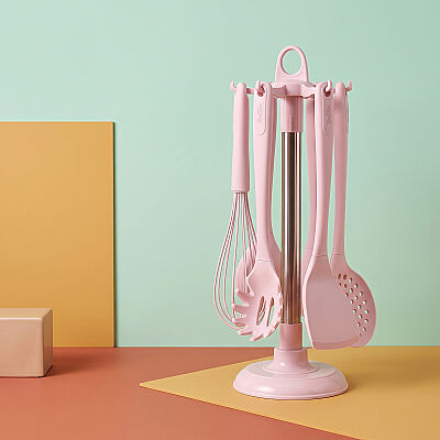 PEMBE 7 PARÇA STANDLI SİLİKON SERVİS SETİ - 7