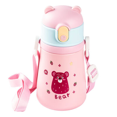 PEMBE ASKILIKLI PASLANMAZ ÇELİK ÇOCUK TERMOSU 300 ML - 1
