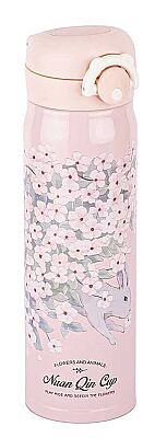PEMBE BEYAZ ÇİÇEK DESENLİ PASLANMAZ ÇELİK TERMOS 500ML - 1