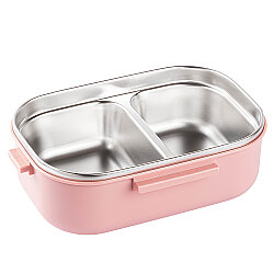 PEMBE PASLANMAZ ÇELİK DİKDÖRTGEN ÇATAL VE KAŞIKLI YEMEK TAŞIMA KABI 850ML - 2