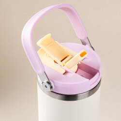 PEMBE PASLANMAZ ÇELİK KATLANIR PİPETLİ TERMOS BARDAK 1.2L - 2