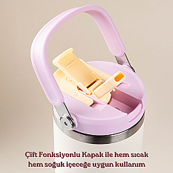 PEMBE PASLANMAZ ÇELİK KATLANIR PİPETLİ TERMOS BARDAK 1.2L - 5
