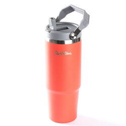 PEMBE PASLANMAZ ÇELİK TUTMALI PİPETLİ TERMOS BARDAK 900ML - 1