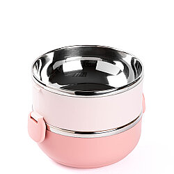 PEMBE PASLANMAZ ÇELİK YUVARLAK 2 KATLI ÇATAL VE KAŞIKLI YEMEK TAŞIMA KABI 850ML - 3