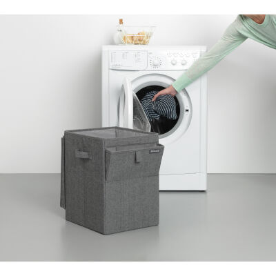 SİYAH KUMAŞ ÇİFT FONKSİYON KAPAKLI ÇAMAŞIR SEPETİ 35L - 5