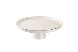 REACT KREM RENGİ GOLD YALDIZLI İNCE SERAMİK AYAKLI SUNUM TABAĞI 26CM - Tantitoni