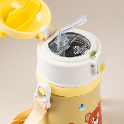 SARI ASKILI PASLANMAZ ÇELİK ÇOCUK TERMOSU 380ML - 2