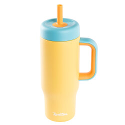 SARI PASLANMAZ ÇELİK PİPETLİ TERMOS BARDAK 660ML - 1