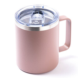 ŞEFFAF KAPAKLI PEMBE PASLANMAZ ÇELİK TERMOS BARDAK 350ML - Tantitoni