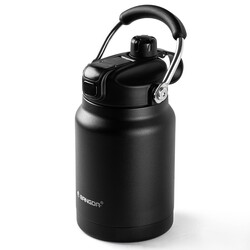 SİYAH ÇİFT KATMANLI TUTACAKLI PASLANMAZ ÇELİK TERMOS ŞİŞE 1.1L - Tantitoni